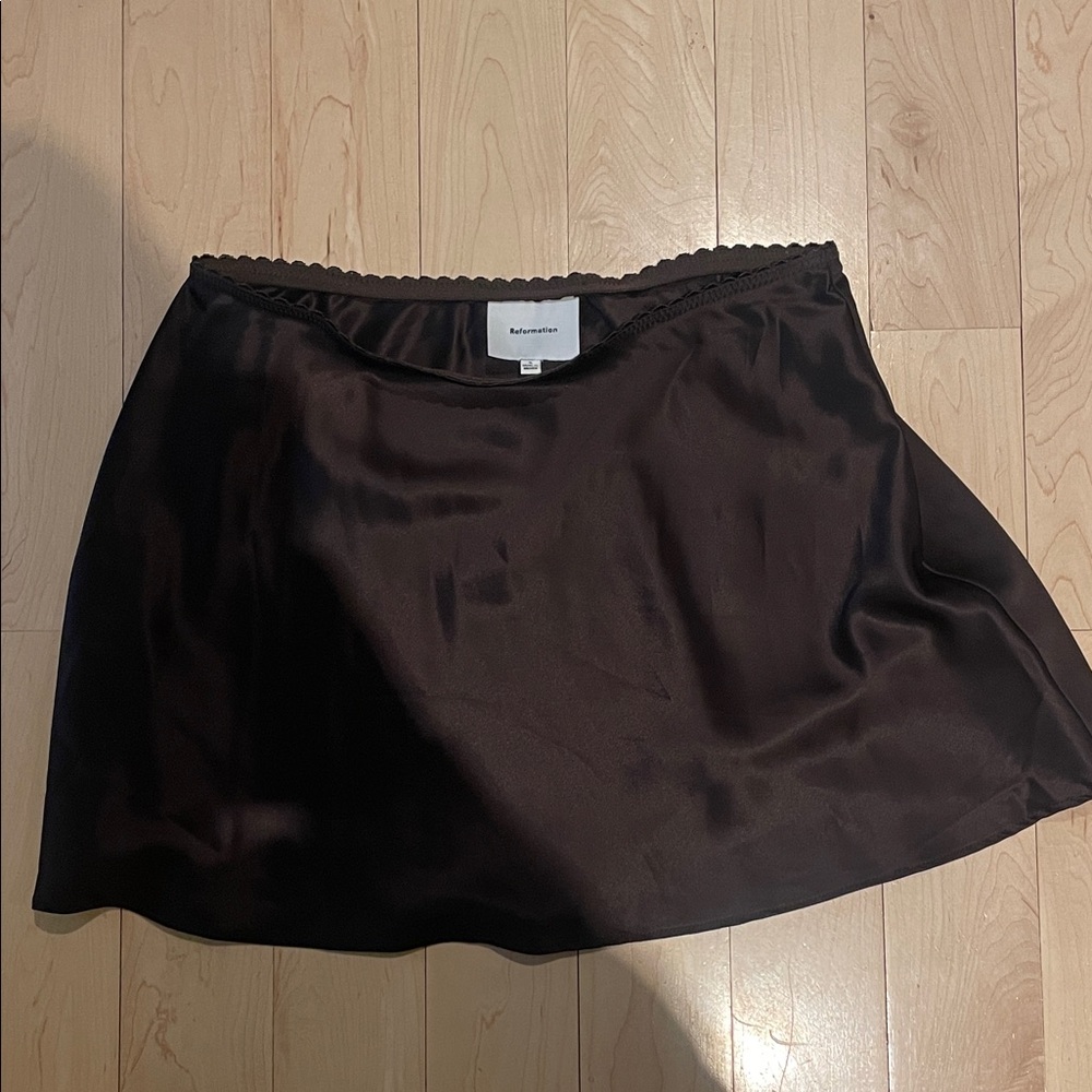 Reformation Brown Satin Mini Skirt